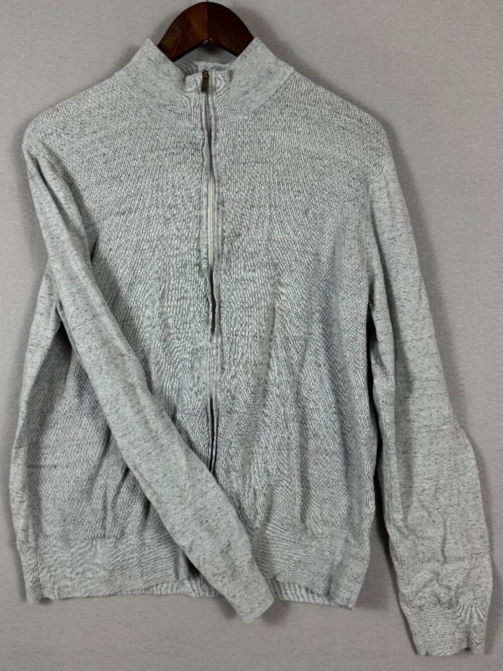 Joseph Abboud Men’s Large Modern Fit Gray Full Zip Mock Neck Cotton Sweater